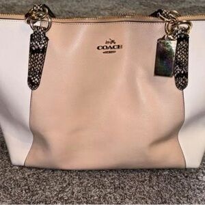 Coach Tan and White Tote Bag